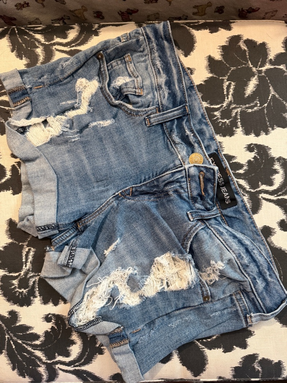 Express Distressed Light Blue Jean Shorts